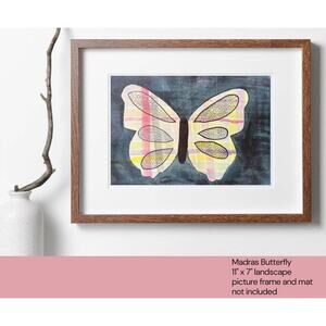 "Madras Butterfly" Original Painting Gift Art Mixed Media on Paper 11" x 7"